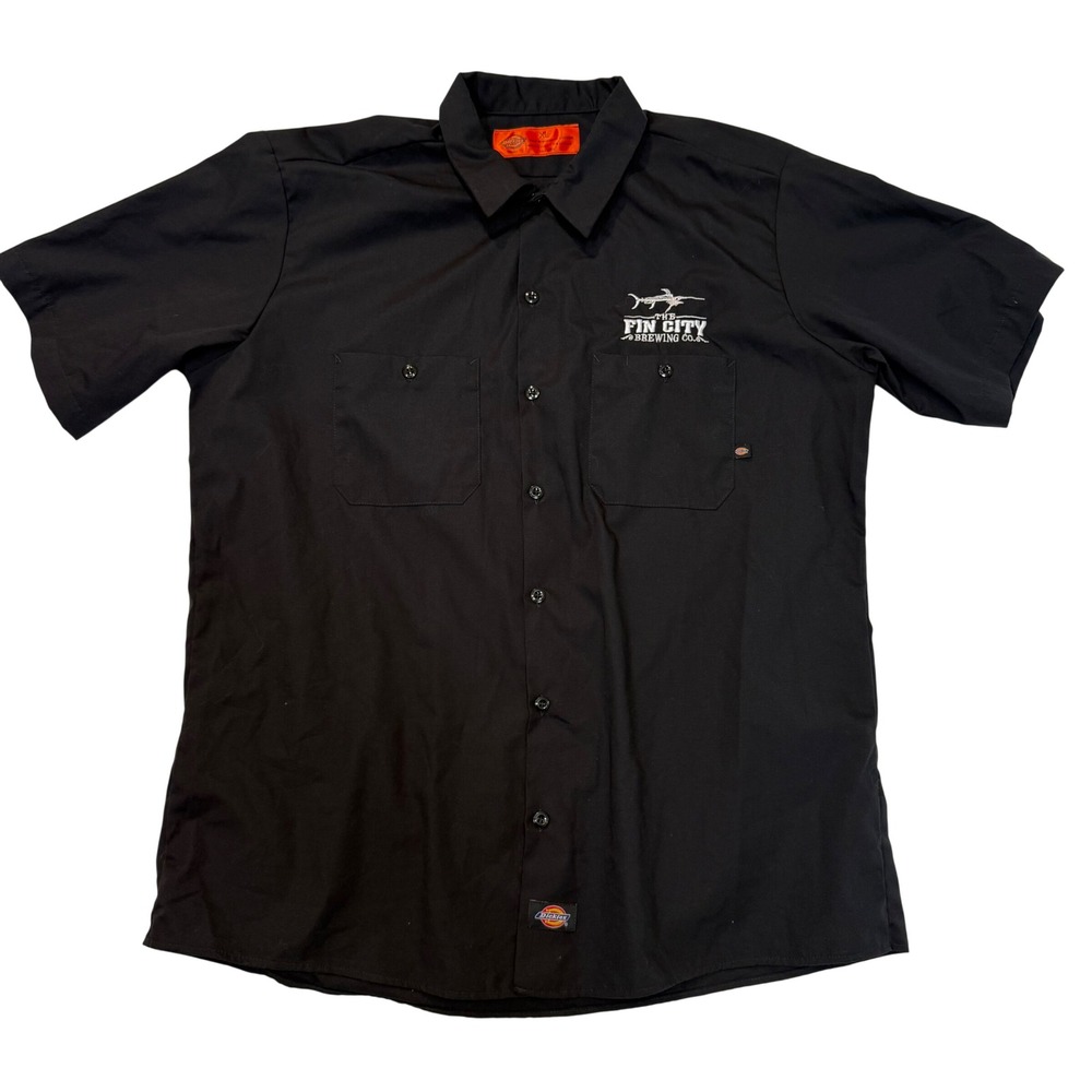 Dickies Mens XL Black Fin City Brewing Co Embroidered Work Shirt LS535BK